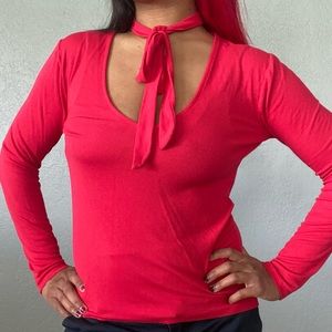 Size L - Red Long Sleeve w/ Neck Tie Accent by Express